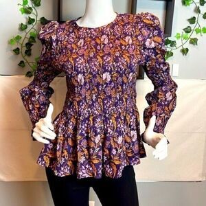 Universal Thread Puff‎ Long Sleeve Smocked Blouse in Purple Floral Small